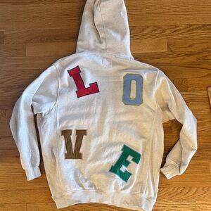 Aerie Multicolor LOVE Hoodie Oversized XS with distressing